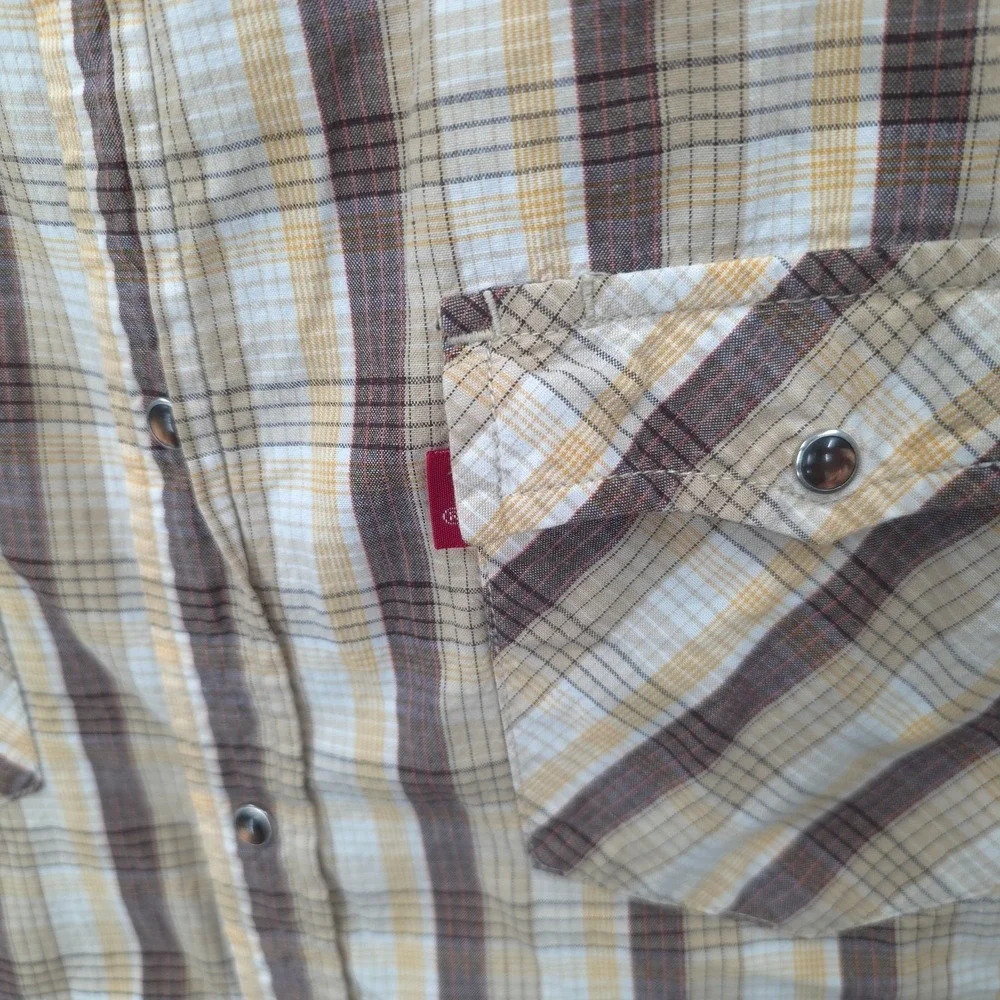 Levis Western Shirt Mens Large Yellow Plaid Pearl Snap‎ Cowboy Rodeo Vaquero